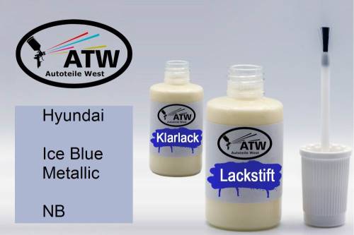 Hyundai, Ice Blue Metallic, NB: 20ml Lackstift + 20ml Klarlack - Set, von ATW Autoteile West.